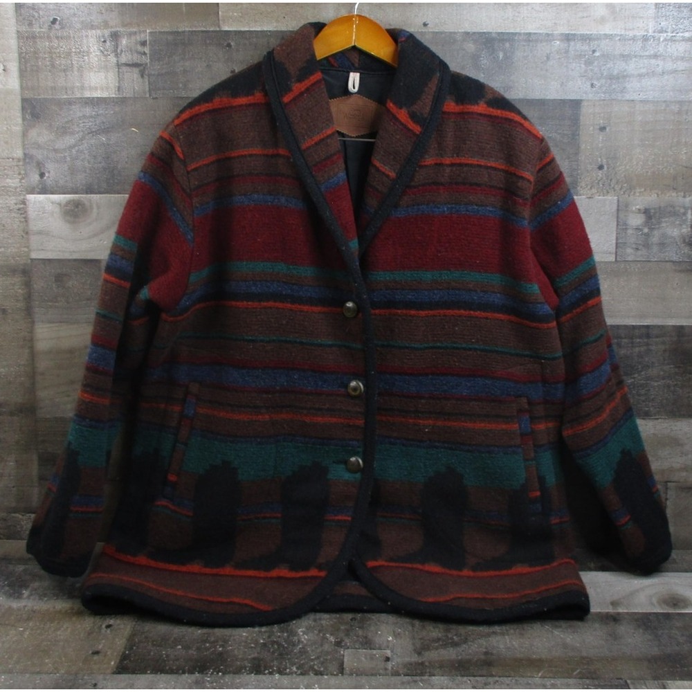 Vintage Woolrich Jacket Womens XL Brown Western Boot Striped Wool Blanket Coat